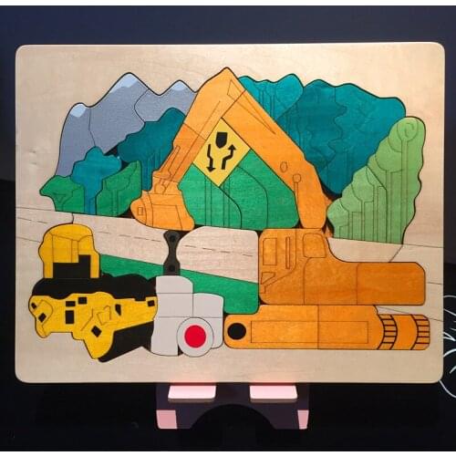 N203 Foreign trade fox series puzzle wooden multi-layer puzzle toy excavator mining truck mixer