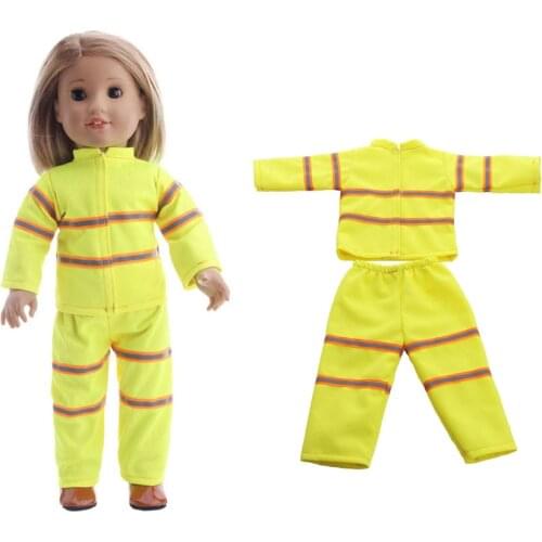 Lovely Girl Doll Firefighter Outfit for 18inch Doll Dress up Accessory Yellow