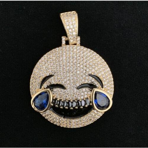 Fashion Cry Smile Face Pendant Gold Silver Charm Bling Cubic Zircon Mens Iced Out Chain Hip Hop Necklace Kids Gift Jewelry
