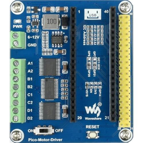 Waveshare DC Motor Driver Module For Raspberry Pi Pico,Driving Up To 4x DC Motors,Suitable For 2WD Or 4WD Driving,I2C controlled