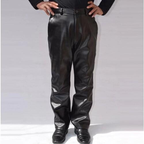 Loos mens clothing fashion motorcycle leather pants men faux leather trousers pantalones hombre black warm thermal windproof