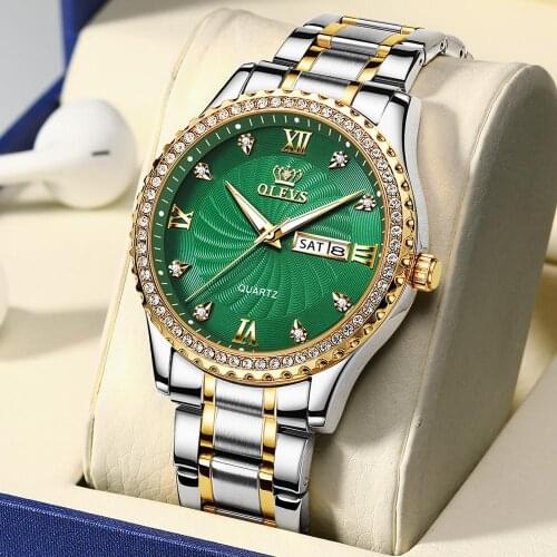 OLEVS Luxury Watch Men Dual Display Wristwatches Green Male Watches For Man Quartz Stainless Steel Casual Relogio Masculino