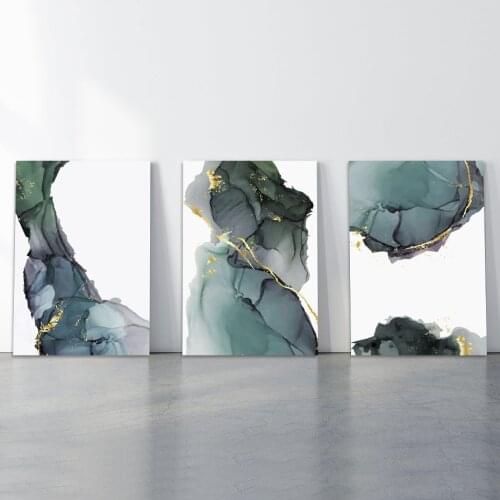 Set of 3 Marble Canvas Prints Gold Green Canvas Wall Art Canvas Painting Pictures Decorative Posters for Living Room Home Decor
