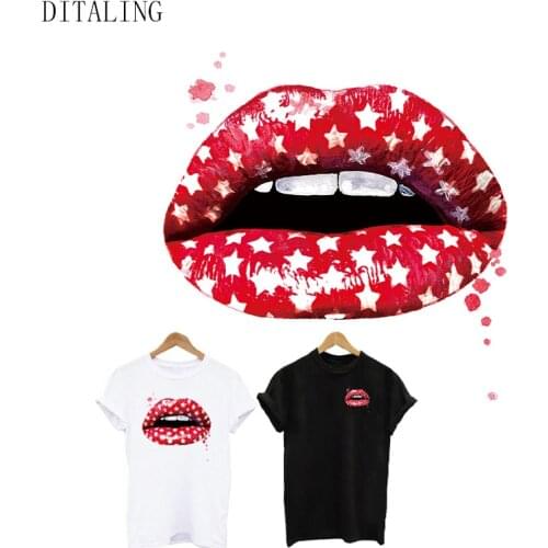 Lips Patches Iron-On Transfers For Clothing Stars Thermal Stickers On T-Shirt Tops Hoodie Applique On Clothes Custom Vinyl Patch