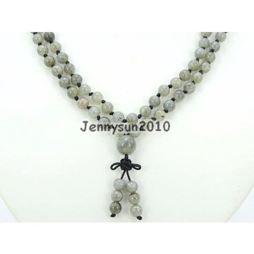 Natural Labradorite 6mm Gems Stone Buddhist 108 Beads Prayer Mala Knot Necklace Multi-Purpose 5Strands/Pack
