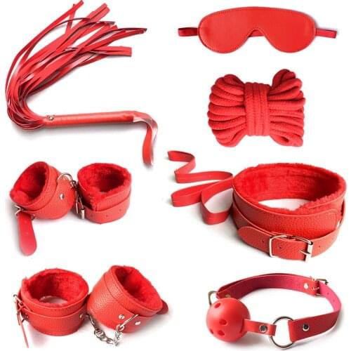 NUANQIN Hot-selling Red Beginner’s Dream Bondage Kit Sex Toys (7 Pieces) SM Bondage Adult Toys