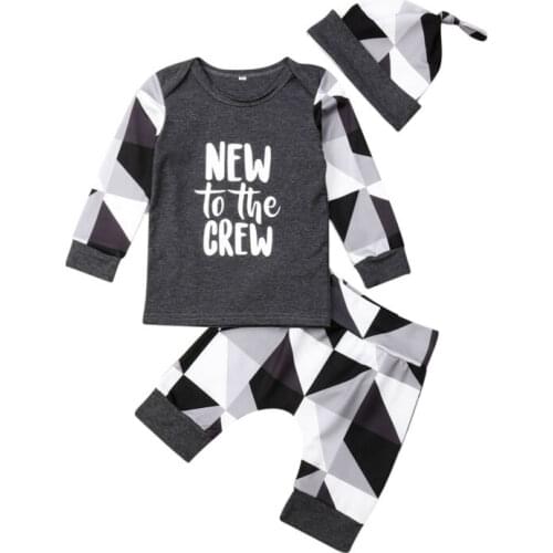 Toddler Boy Clothes 3pcs Newborn Infant Baby Boys Long Sleeve Letter Print Top +Pants Clothes Outfits Set