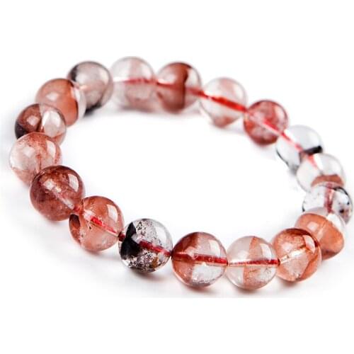 Genuine Natural Red Phantom Quartz Gems Stone Women Lady Crystal Stretch Bracelet 12mm