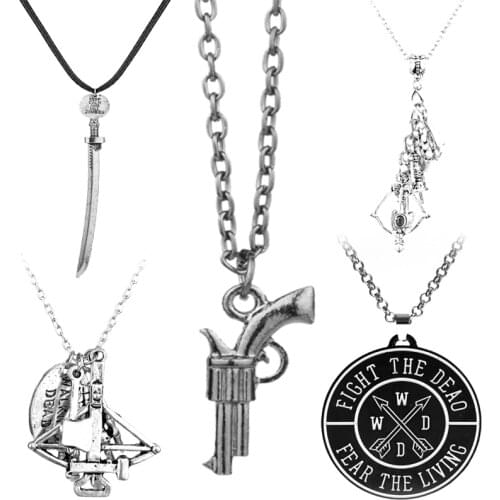 Movie The Walking Dead Necklace Bowm Bow Arrow Pendant Necklaces Cosplay Gifts for Party Xmas Halloween Trinket Accessory