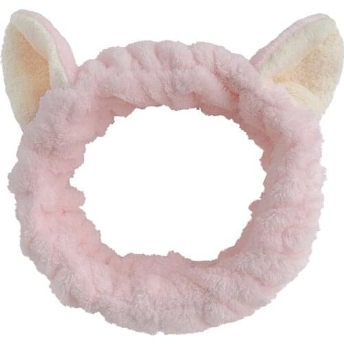 Women Make Up Face Washing Rabbit Ears Coral Fleece Headbands Soft Elastic Hair Ribbon SPA Bath Shower Hair Band Headwear