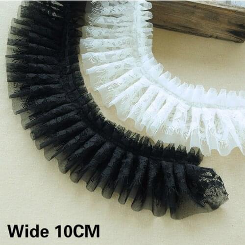 10CM Wide Luxury Double Layers Thicken 3d Pleated Eyelash Lace Embroidered Fringe Ribbon DIY Dress Collar Cuffs Sewing Trimmings