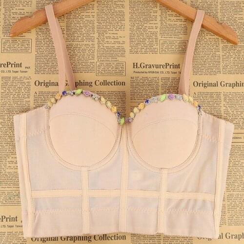 Sexy bra tops 2020 new beading Mesh Push Up Bralet Womens Corset Bustier Bra Night Club Party Cropped Top Vest Plus Size