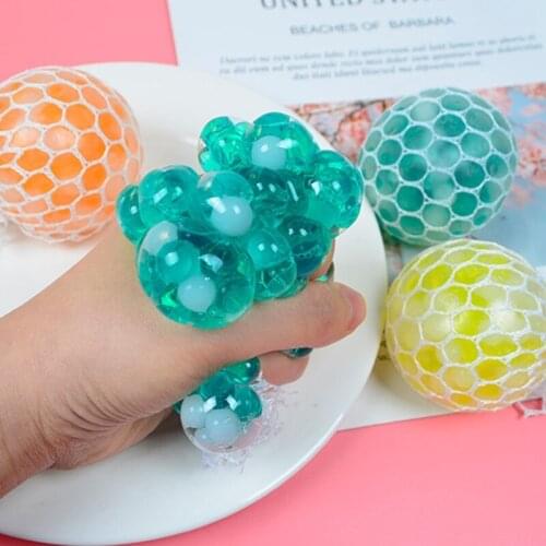 Cute Fidget Toy Stress Balls Stress Relief Squeeze-a-toy Mesh Ball Soft Rubber Vent Grape Ball for Kids Adults Sensory