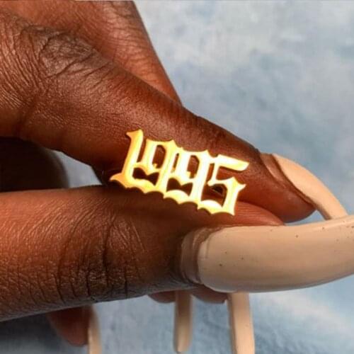 Old English Birth Year Ring For Women Number Ring Year 1993 1997 2019 Number Stainless Steel Ring Gold Silver Color Jewelry Gift