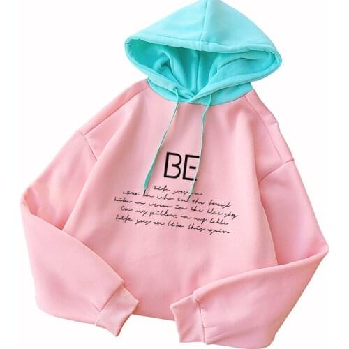 Bangtan Boys Womens Hoodies Casual Fleece Hit Color Drop Shoulder BE Letter Print Korean Fashion Kpop Tracksuit Sweatshirts y2k