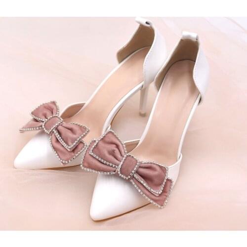 TOPQUEEN-AX12 Bowknot shoe clip high heel Crystal decorative bow shoe clip Wedding shoe shoe clip