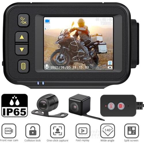 TIEBRO 2" Screen Motorcycle Camera 720P HD Driving Recorder DVR Dash Cam Front Rear View Full Body IP65 Waterproof Recorder Box