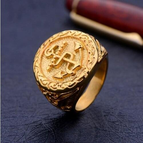 Vintage Punk Golden Anchor Navy Ring Men Classic Party Jewelry