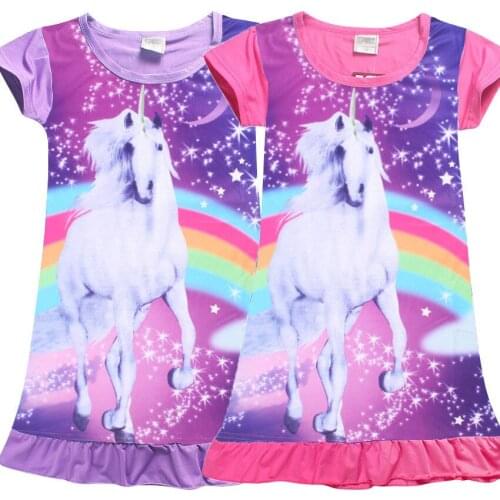 4-10 Years Kids Girls Dress Children Cartoon Unicorn Horse Print Dress Girl Princess Dress Kids Summer Casual Dress