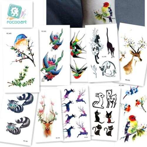 10pcs/lot Rocooart Bird Cat Elk Waterproof Temporary Tattoo Sticker For Women Men Fashion Tatuagem Hand Water Fake Tatoo Taty