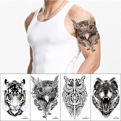 Fox Wolf Temporary Tattoos Men Arm Stickers totem Sleeves Flash Fake Body Art Tiger owl Geometric Waterproof Tattoo Sleeves