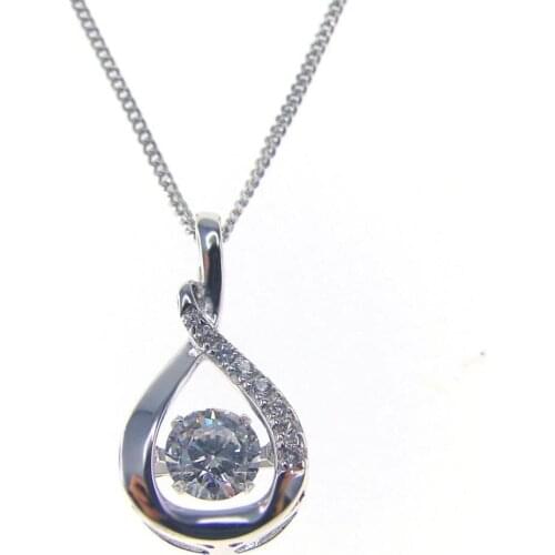 925 Sterling Silver Moving Stone Drop Pendant Dancing Diamond Dancing CZ Womens Pendant