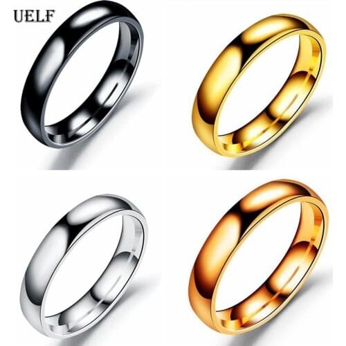 Uelf free shipping Wide 4mm Light version gold color rings 316L Stainless Steel women jewelry wholesale