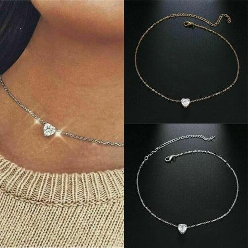 Necklace Short Pendant Gold Chain Womens Choker Pendant Crystal Heart Necklace