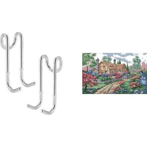 2 Pcs Shower Door Hooks, over Door Hooks & 1 Set Embroidery Starter Kits 14CT Stamped Cross Stitch Kits A Country Cabin