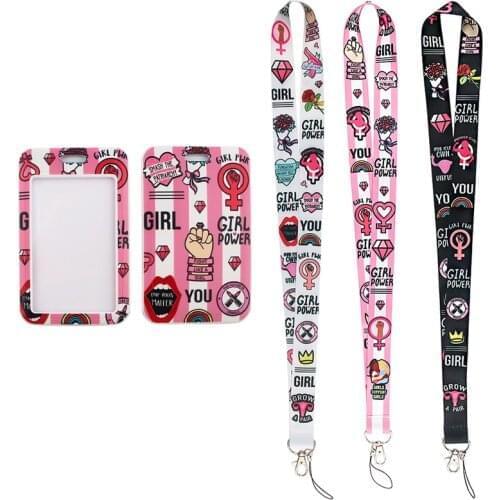 24pcs/lot MD381 DMLSKY Cartoon Girls Power Lanyard Keychain key Badge ID Mobile Phone Rope Cute Gifts Lanyard With Card Holder