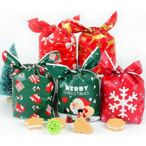 25/50pcs Christmas Candy Cookie Bag 2022 New Year Plastic Bags Christmas Navidad Party Favors Gift Pacakging Decoration Supplies