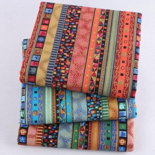 Nanchuang 3Pcs Ethnic Printed Cotton Linen Fabric For Decorative Bedding Sofa Dress Cushion Tablecloth Curtains Material 45x45cm