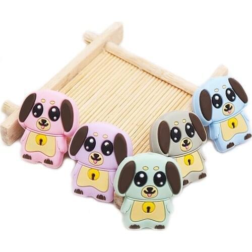 Chenkai 5PCS BPA Free Silicone Dog Teething Beads Baby Animal Teething Gifts For Baby Chewable Pacifier Teether Toy Accessories