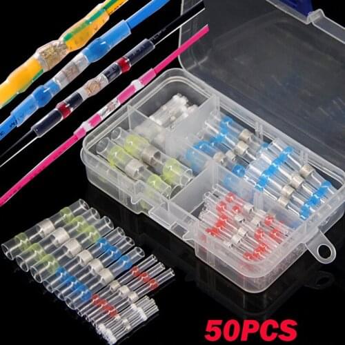 50Pcs Heat Shrink Soldering Sleeve Butt Splice Wire Cable Crimp Connectors Insulated Waterproof Sealing and Protection Terminals