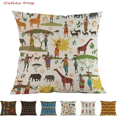 Africa Cartoon geometry pillowcase cushion cover African Impression Exotic Linen cojines decorativos para sofa pillow cover