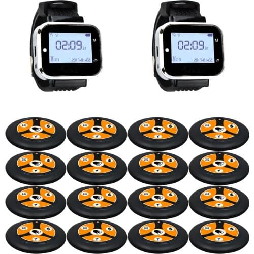 Wireless Restaurant Equiment 2 Smart Watch Receiver +16 Waiter Call Buttons Transmitter For Service Table