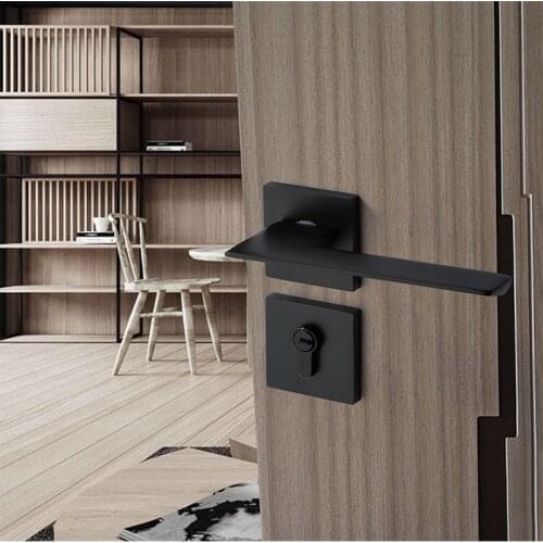 Black Aluminum Alloy Door Lock Interior Door Handle Lock Mechanical Anti-theft Lock Bathroom Furniture Hardware Accessories