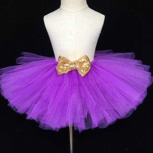 Girls Purple Ballet Tutu Skirts Kids Dance Tulle Pettiskirts Underskirt with Glitter Bow Children Birthday Party Costume Skirts
