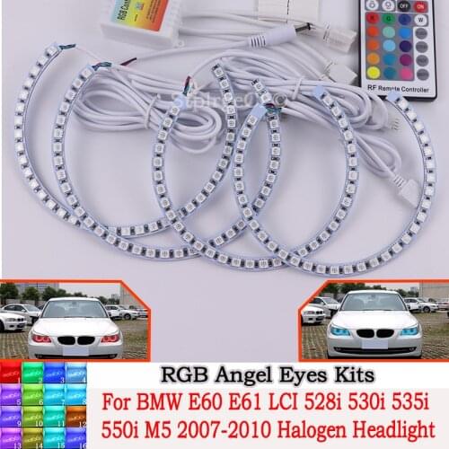 DRL Angel Eyes LED RGB CCFL SMD headlight 4 ring set For BMW E60 E61 LCI 528i 530i 535i 550i M5 2007 2008-2010 Halogen Headlight