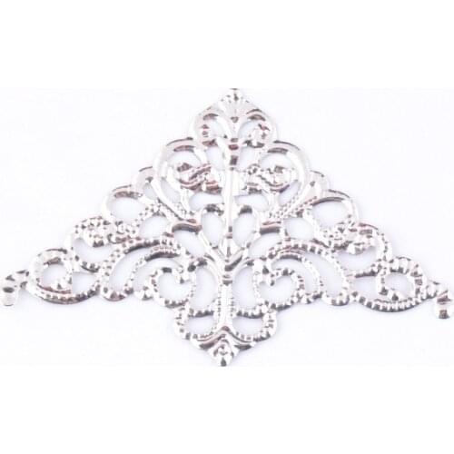 Free shipping Retail 10Pcs Silver Tone Filigree Wraps Connectors Metal Crafts Gift Decoration DIY Findings 5.1x3.2cm F0337