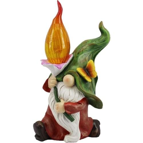 Garden Gnomes Ornaments Resin Gnome Statue with Solar Lamp Outdoor Decorative Light Craft Garden Decoration