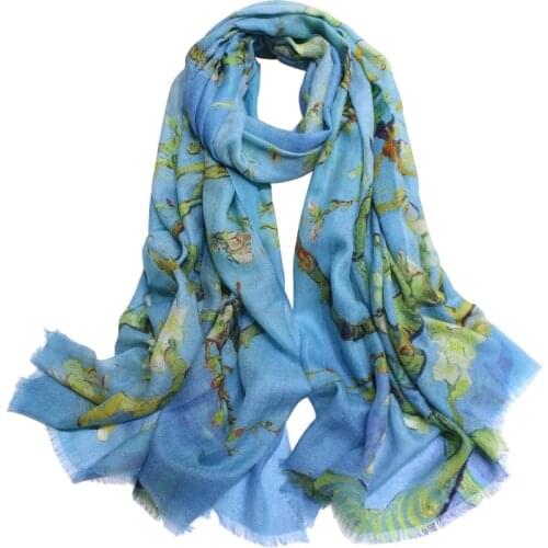 Van goghs Arts Printed Apricot blossom tree Long Cashmere Scarf Pure 300 Thin Cashmere Shawls Wraps Size 200x100cm Short Tassel