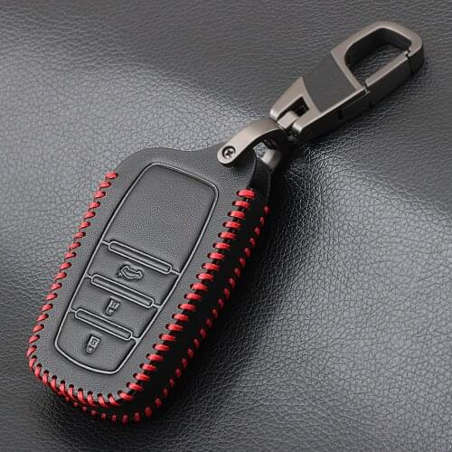 3 Buttons Leather Key Cover Cases For Toyota Miral Fortuner Rav4 Highlander Crown Smart Key KeyChain Fob Car-Styling