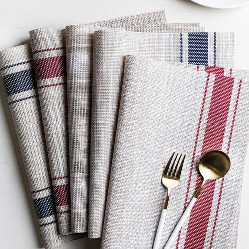 Creative PVC Placemat Weaving Stripe Dining Table Mat Rectangle Waterproof Non-Slip Bowl Tableware Pad Coaster Home Decoration