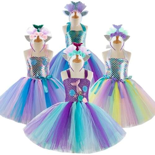Rainbow Unicorn Girl Dress Party Flower Lace Dress Wedding Party Role Dance Show Dress2 3 5 7 8 12 Years Children Princess Dress