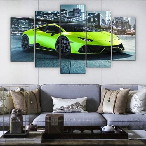 Lamborghini Huracan Green Super Car 5 Piece Canvas Wall Art Print Home Decor HD Pictures 5 panel poster no Framed Paintings
