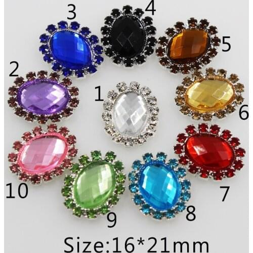 Fashion 10Pc 16*21MM Multi color oval rhinestone buttons DIY Wedding crafts decorative hair flower center scrapbooking