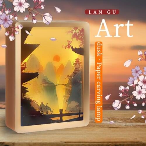 Chinese ancient style night light nursing lamp handmade beautiful creative folding paper-cut light and shadow paper carving lamp