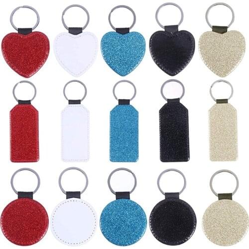 New 15 Pcs Sublimation Blanks Keychains PU Leather Heat Transfer Keychain With Key Rings DIY Blank PU Leather Keychain DIY