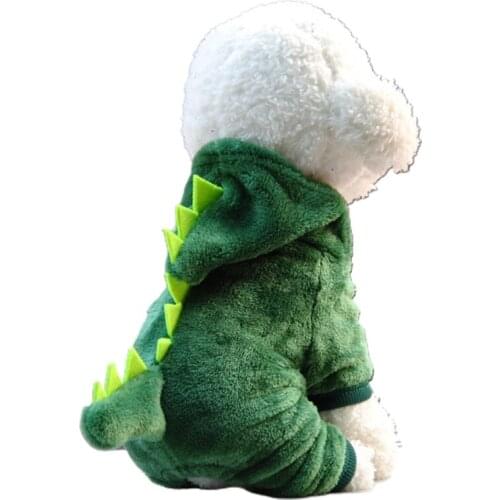 Pet Clothes Funny Dinosaur Costume Hooded Plush Cat Winter Warm Coat For Kitten Puppy Dog Green Clothes